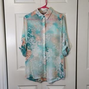Chico's Women's Semi-sheer Button Down Multi-colored‎ Floral Blouse Size 0/SM
